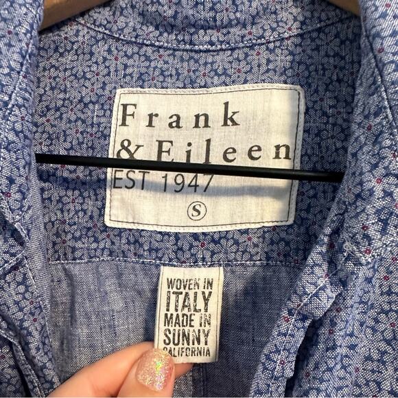 Frank & Eileen Blue Linen Barry Floral Long Sleeve Blouse Top Small - Picture 10 of 10